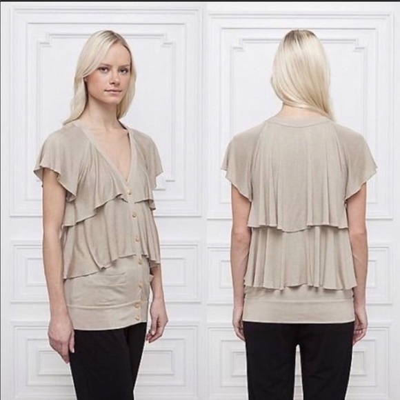 Anthropologie Tops - Anthropologie tan ruffle button down top, Sz med